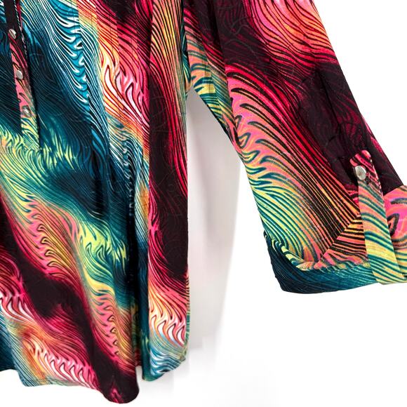 New Directions Curvy Plus Size 2X Stretchy Tropical Artsy Blouse Shirt Top Beach - Picture 5 of 7